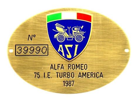 Certificato ASI e targa in ottone per auto d'epoca