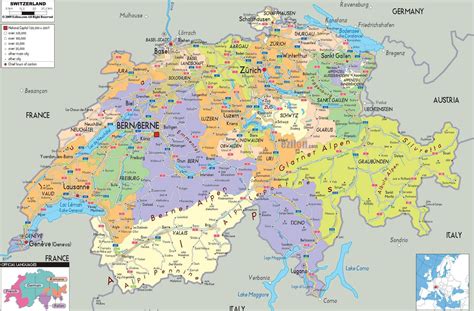Mappa della Svizzera con indicazione di Liechtenstein e Campione d'Italia
