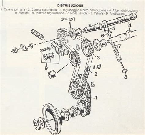 Diagramma di un motore BMW con enfasi sulla catena di distribuzione