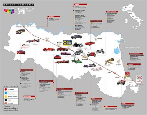 Mappa della Motor Valley con le principali case automobilistiche e musei