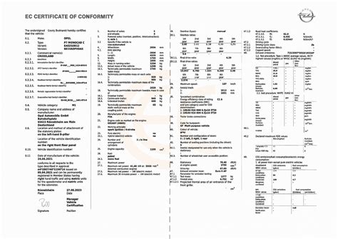 Certificato di Conformità (COC) Opel