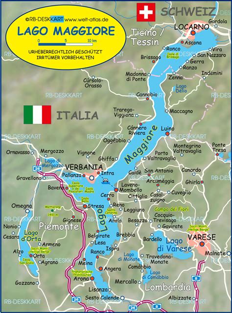 Mappa del Lago Maggiore con indicate le principali località