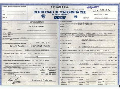 Documenti di omologazione veicolo