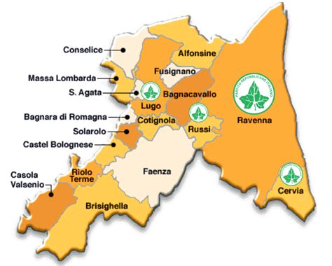 Mappa della Provincia di Ravenna evidenziando Bagnacavallo e Alfonsine