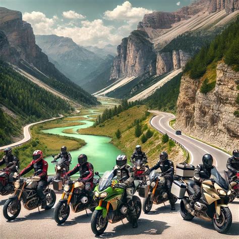 Un gruppo di motociclisti Aprilia in sosta panoramica durante un tour guidato