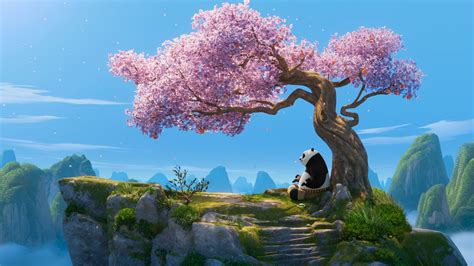 Maestro Oogway che medita sotto un albero di pesco in fiore