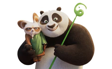 Po e Shifu che mangiano insieme sotto un albero di pesco