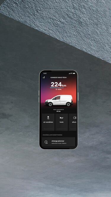 Schermata dell'app My Renault con visualizzazione del veicolo e opzioni di controllo remoto