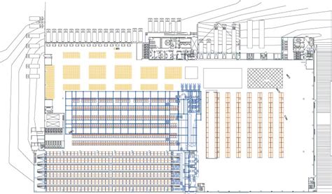 Layout di un magazzino automotive con zone di stoccaggio, picking e spedizione chiaramente definite