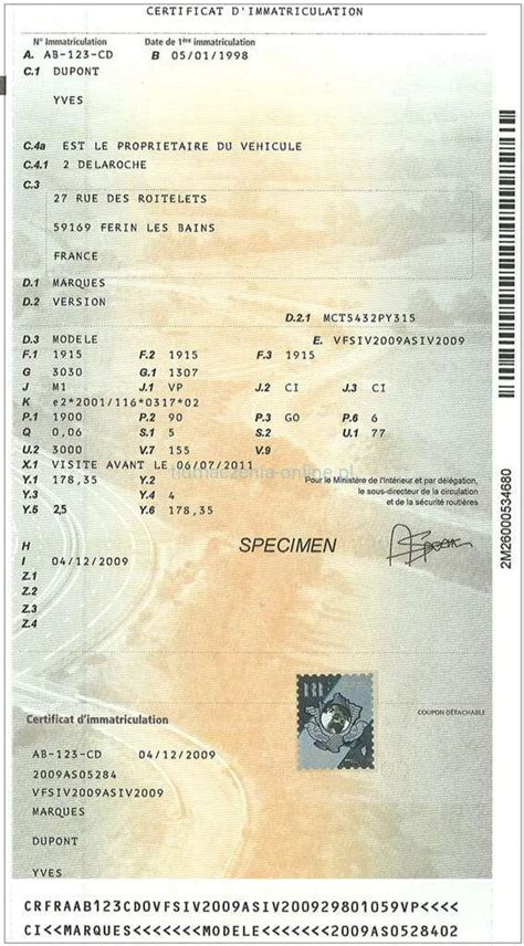 Esempio di Carta Grise francese