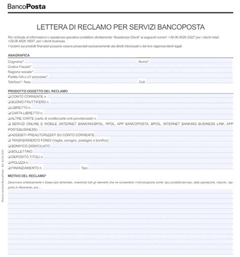 Struttura del reclamo per i servizi finanziari