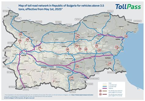 Mappa delle principali rotte stradali in Bulgaria