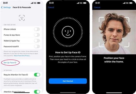 Menu delle impostazioni Face ID su iOS