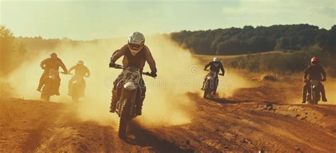 Motorcycle racing in dusty conditions
