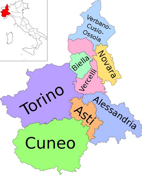 Mappa del Piemonte con le principali città