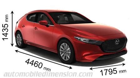 Schema del bagagliaio della Mazda 3 con misure