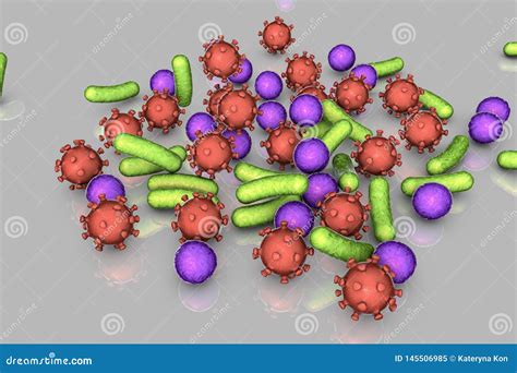 Illustrazione di batteri e virus su una superficie