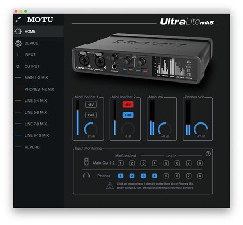 Motu UltraLite-mk5 interfaccia frontale e posteriore