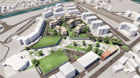 Render di un progetto urbano di Lorenzo Clerici con focus sull'integrazione paesaggistica