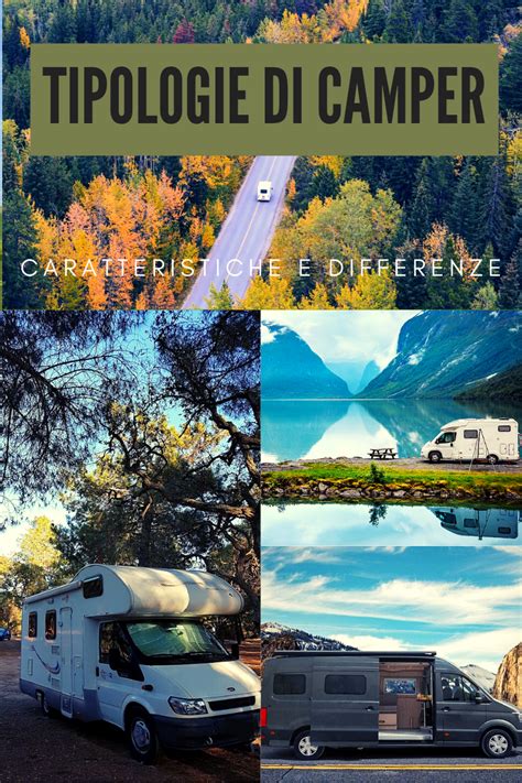 Schema di diverse tipologie di camper e caravan con le loro caratteristiche principali
