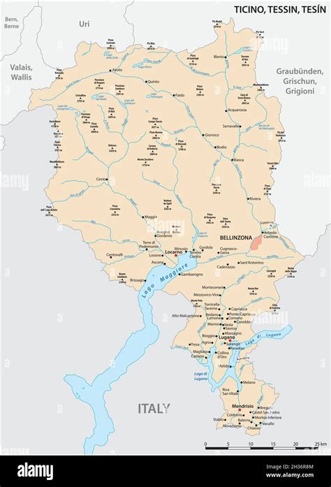 Mappa del Ticino con Gordola evidenziata