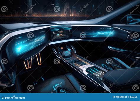 Interni auto futuristici con grandi schermi digitali