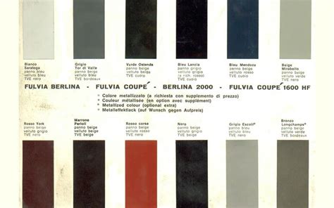 Colori carrozzeria Lancia Fulvia Coupé - Brochure Aprile 1971