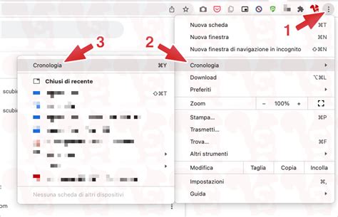 Interfaccia della cronologia di Google Chrome