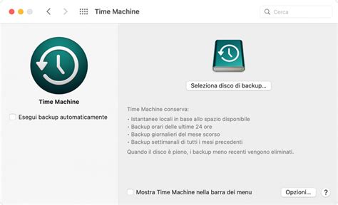 Interfaccia di Time Machine su macOS