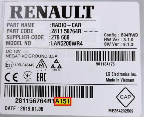 Etichetta autoradio Renault con Pre-Codice