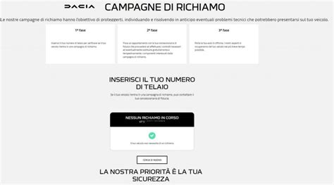 Interfaccia di un sito per la verifica del richiamo auto tramite VIN