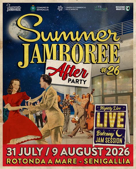 Locandina del Summer Jamboree con immagini di balli swing e auto d'epoca