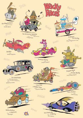 I personaggi principali di Wacky Races con le loro auto