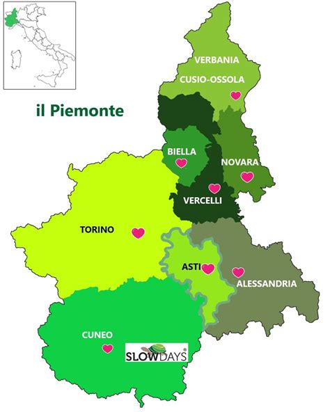 Mappa del Piemonte con evidenziate le principali città industriali