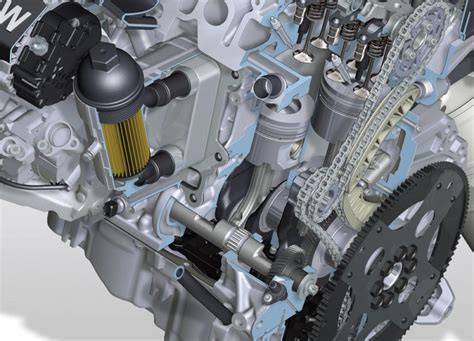 Motore BMW N47 con indicazione della posizione della catena di distribuzione