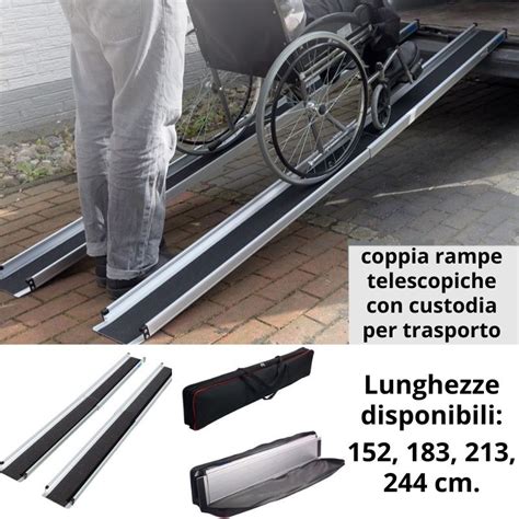 Diverse tipologie di rampe portatili e fisse per l'accessibilità.