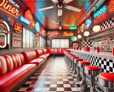 Interno di un tipico diner americano con un jukebox