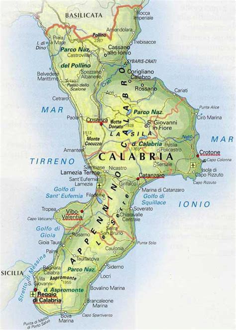 Mappa della Regione Calabria con evidenziate le aree di intervento dei fondi europei