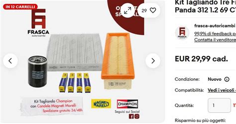 Componenti kit tagliando auto