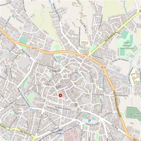 Mappa della zona di Chieri con evidenziata la posizione dell'officina Biagio Panza