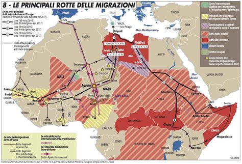 Mappa delle rotte migratorie verso l'Italia