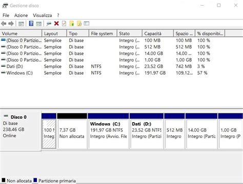 Schermata di Gestione Disco di Windows