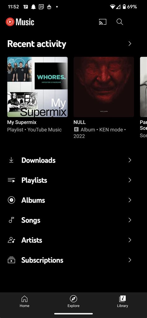 Screenshot dell'interfaccia di YouTube Music con opzione download