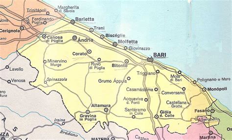 Mappa della provincia di Bari con indicati i comuni delle autodemolizioni