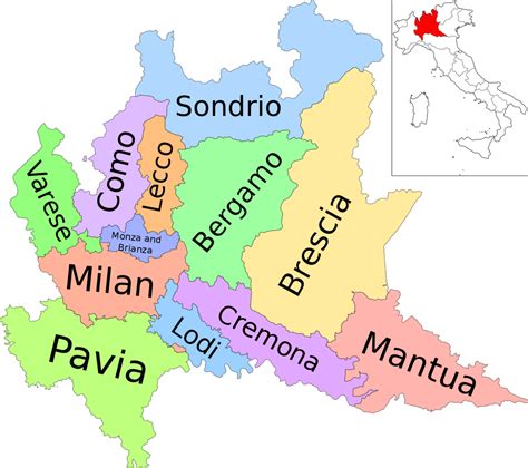 Mappa della Lombardia con evidenziata la provincia di Bergamo