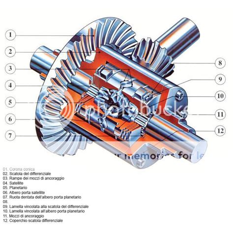 Illustrazione di un differenziale con evidenziati i planetari