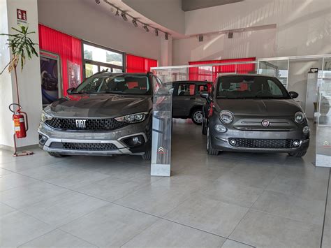 Interno di una concessionaria Fiat moderna, con diversi modelli Fiat esposti