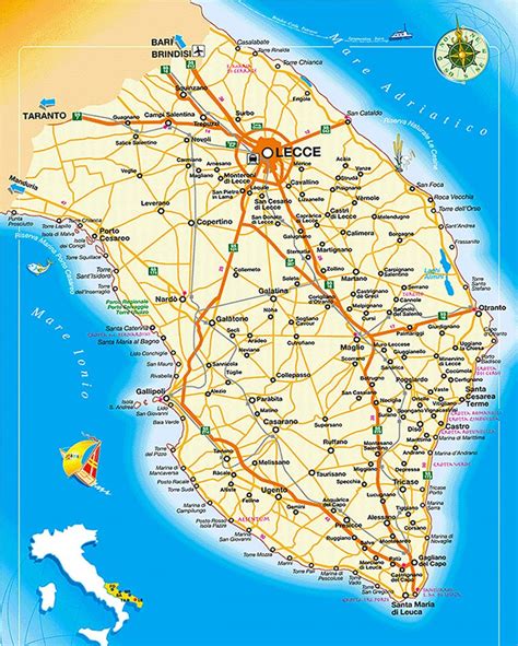 Mappa del Salento con evidenziata la provincia di Lecce