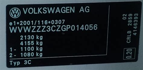 Targhetta identificativa veicolo Volkswagen