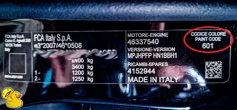 Schema dei punti di ricerca codice colore su carrozzeria